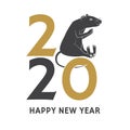 Merry Christmas and 2020 Happy New Year stamp, sticker with sign of new year - rat. Vector. Vintage typography design Royalty Free Stock Photo