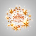 Merry Christmas and happy new year stars circle, vector background, design.