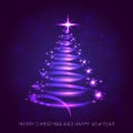 Merry Christmas Happy New Year. Template, cover. Christmas sparkling bright tree with stars Royalty Free Stock Photo