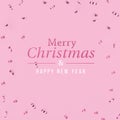 Merry christmas and happy new year text on pink background and serpentine. Backdrop Xmas card