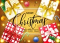 Merry Christmas and Happy New Year Top View Decorative Banner With Realistic Gift Boxes Royalty Free Stock Photo