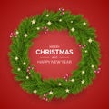 Merry Christmas and Happy New Year. Christmas Tree Wreath Decorated with Golden Stars and Candy Canes. Holiday Decoration Element Royalty Free Stock Photo