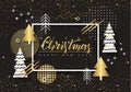 Merry Christmas and Happy New Year. Trendy background with Golden trees and geometric designs . Poster, card, label, banner design Royalty Free Stock Photo