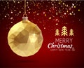 Merry Christmas Happy New Year trendy triangular gold xmas ball shape in hipster origami style. Royalty Free Stock Photo