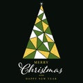 Merry christmas Happy new year triangle pine tree design in retro geometry style with gold and pastel color on texture Royalty Free Stock Photo