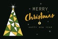 Merry christmas Happy new year triangle pine tree design in retro geometry style with gold and pastel color on texture Royalty Free Stock Photo