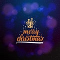 Merry Christmas and Happy New Year 2019 typographic emblem. Vector logo handmade lettering and calligraphy, text design Royalty Free Stock Photo
