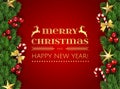 Merry Christmas Happy New Year Typographical card with christmas elements border frame with season realistic looking Royalty Free Stock Photo