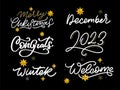 Merry Christmas. 2023 Happy New Year, typography lettering badge emblems quotes set collection. Vector logo design for Royalty Free Stock Photo