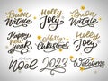 Merry Christmas set 2023 Happy New Year, typography lettering badge emblems quotes set collection. Vector logo design Royalty Free Stock Photo