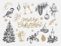 Merry Christmas. Happy New Year, 2023. Typography set. Vector logo, emblems, text design. Usable for banners, greeting cards, Royalty Free Stock Photo