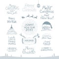 Merry Christmas. Happy New Year, 2017. Typography set. Vector logo, emblems, text design. Usable for banners, greeting Royalty Free Stock Photo