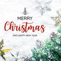 MERRY CHRISTMAS AND HAPPY NEW YEAR typography,text with christmas ornament Royalty Free Stock Photo