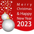 Merry Christmas and Happy New Year 2023. Red Vector greeting card. Royalty Free Stock Photo