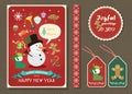 Merry Christmas and Happy new year vector greeting card set.