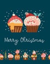Merry Christmas and Happy New Year. Vector illustration with cute sweets. A template for a greeting card, a Christmas poster Royalty Free Stock Photo
