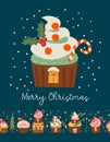 Merry Christmas and Happy New Year. Vector illustration with cute sweets. A template for a greeting card, a Christmas poster Royalty Free Stock Photo