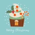 Merry Christmas and Happy New Year. Vector illustration with cute sweets. A template for a greeting card, a Christmas poster Royalty Free Stock Photo