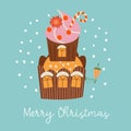 Merry Christmas and Happy New Year. Vector illustration with cute sweets. A template for a greeting card, a Christmas poster Royalty Free Stock Photo