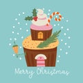 Merry Christmas and Happy New Year. Vector illustration with cute sweets. A template for a greeting card, a Christmas poster Royalty Free Stock Photo