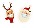 Merry Christmas. Happy new year. Vector illustration of Santa claus and reindeer wearing a medical face mask during the Royalty Free Stock Photo