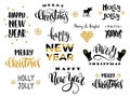 Merry Christmas and Happy New Year. Vector lettering calligraphy