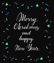 Merry Christmas and happy New Year Vector Lettering. Greeting Card. Vector illustration
