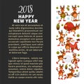 Merry Christmas and Happy New Year 2018 vector poster of deer or reindeer cartoon funny character celebrating holidays. Royalty Free Stock Photo