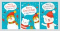 Merry christmas and a happy new year. Vector set of greeting cards with cute characters. Royalty Free Stock Photo
