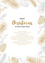 Merry Christmas and happy New Year vertical greeting card with floral elements. Hand drawn vector illustration Royalty Free Stock Photo