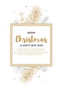 Merry Christmas and happy New Year vertical greeting card with floral elements. Hand drawn vector illustration Royalty Free Stock Photo