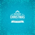 Merry Christmas and Happy New Year vintage badge on the abstract blue winter background with frame of scattered snowflakes. Royalty Free Stock Photo