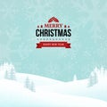 Merry Christmas and Happy New Year vintage badge on the landscape background. Holiday winter background with falling snow. Royalty Free Stock Photo