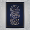 Merry christmas and happy new year vintage typography card