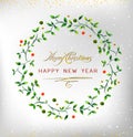 Merry christmas happy new year 2016 watercolor wreath. Ideal for xmas card or elegant holiday party invitation. EPS10 . Royalty Free Stock Photo