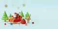 Merry Christmas and Happy New Year, Web banner of Santa Claus on a Sleigh with reindeer and Christmas gifts Royalty Free Stock Photo