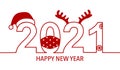 Merry Christmas and happy New Year 2021. Santa Claus hat medical face mask reindeer horns.