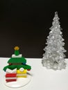 Merry Christmas and Happy New Year, white clear and tiny colorful Xmas tree toy decoration