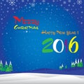 Merry Christmas and Happy New Year in winter. The colorful snow in sky on blue background.