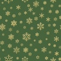 Merry Christmas and Happy New Year winter golden snowflakes seamless pattern. EPS 10