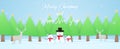 Merry Christmas and Happy new year, winter landscape, reindeer, snowman and christmas trees on snow with snow falling Royalty Free Stock Photo