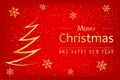 Merry Christmas and Happy New Year wishes with abstract Christmas tree and snowflakes on red background. Template for Royalty Free Stock Photo