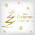 Merry Christmas and Happy New Year wishes with abstract Christmas tree and snowflakes on white background. Template for Royalty Free Stock Photo