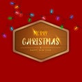 Merry Christmas and happy new year in Wooden frame on Red background. Brochure design template, Card, Banner, vector illustration