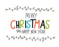 Merry Christmas and Happy New Year word and colorful party light vector illustration