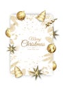 Merry Christmas and Happy New Year. Xmas background with Shining gold Snowflakes. Greeting card, holiday banner, web Royalty Free Stock Photo
