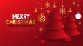 Merry christmas and happy new year with xmas tree on modern red gradient background. Luxury christmas banner template design with Royalty Free Stock Photo