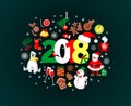 Merry Christmas and Happy New Year 2018 with xmax flat icons around it Royalty Free Stock Photo