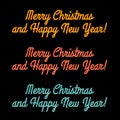 Merry Christmas and a Happy New Year Yellow, Red, Blue Glowing Neon Signs for Greeting Card, Banner, Poster, Brochure Royalty Free Stock Photo