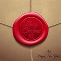 Merry Christmas and Happy New YearEnvelope with wax seal. Sealing wax. Vector Illustration